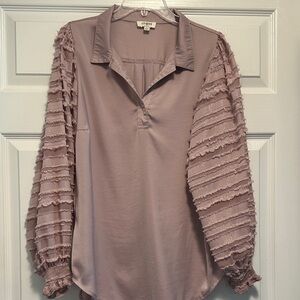 Umgee Dusty Rose Ruffle-Sleeve Pullover Blouse